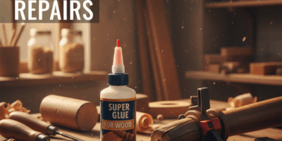Professional featured image for woodworking article: Super Glue for Wood Repairs. High quality photo