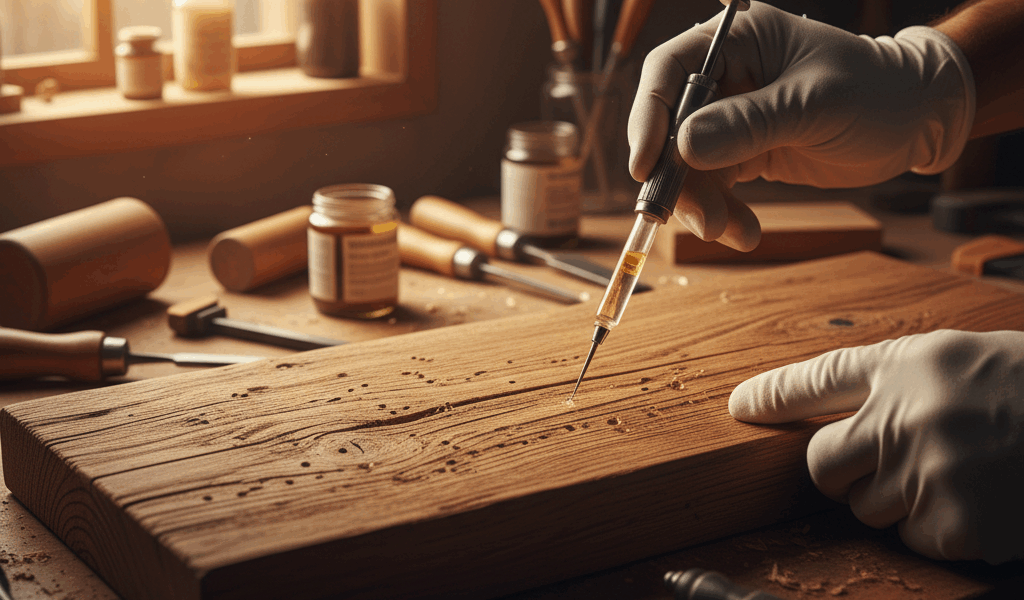 Professional woodworking image for article: How to Get Rid of Wood Mites. Workshop, wood grain, tool