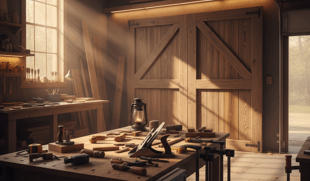 Professional woodworking image for article: Transform Your Garage with DIY Carriage Doors Magic. Wor