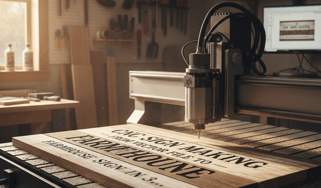 Professional featured image for woodworking article: CNC Sign Making - From Vector File to Farmhouse