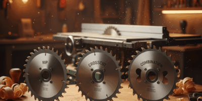 Professional featured image for woodworking article: Table Saw Blade Types: Rip, Crosscut, and Combi