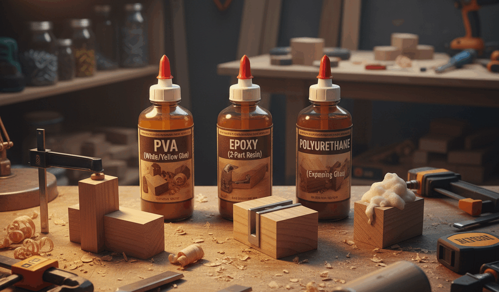 Professional featured image for woodworking article: Best Wood Glue Types Compared. High quality pho