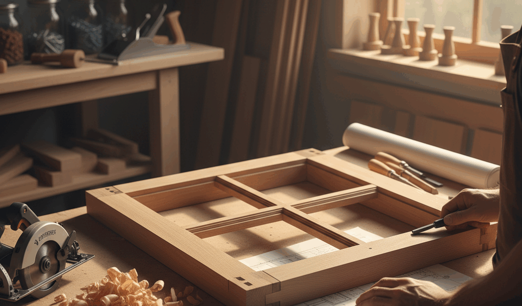 Professional featured image for woodworking article: Window Framing Techniques. High quality photogr
