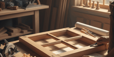 Professional featured image for woodworking article: Window Framing Techniques. High quality photogr