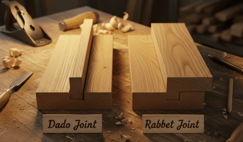 Professional featured image for woodworking article: Dado vs Rabbet Joints Comparison. High quality 