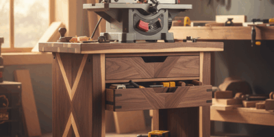 Professional woodworking image for article: Benchtop Jointer Stand Plans. Workshop, wood grain, tool