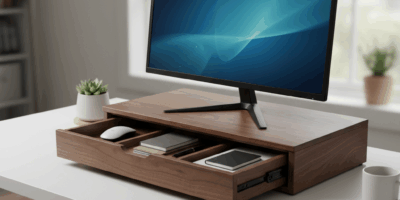 Professional woodworking featured image: Monitor Riser With Hidden Storage - Cleaner Desk in One B..