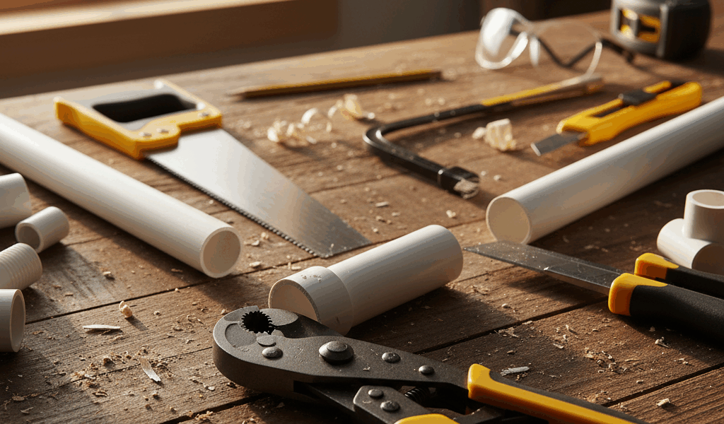 Professional featured image for woodworking article: Cutting PVC Pipe Methods. High quality photogra