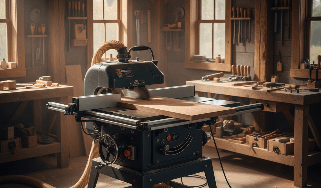 Professional woodworking image for article: Table Saw Planer Combo Guide. Workshop, wood grain, tool