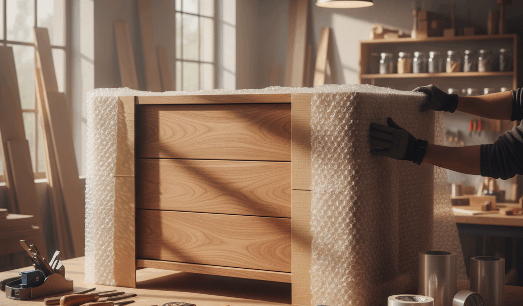 Professional woodworking image for article: How to Ship Furniture Safely. Workshop, wood grain, tool