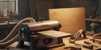 Professional woodworking image for article: 7 Best Benchtop Planers for Smooth Results. Workshop, wo