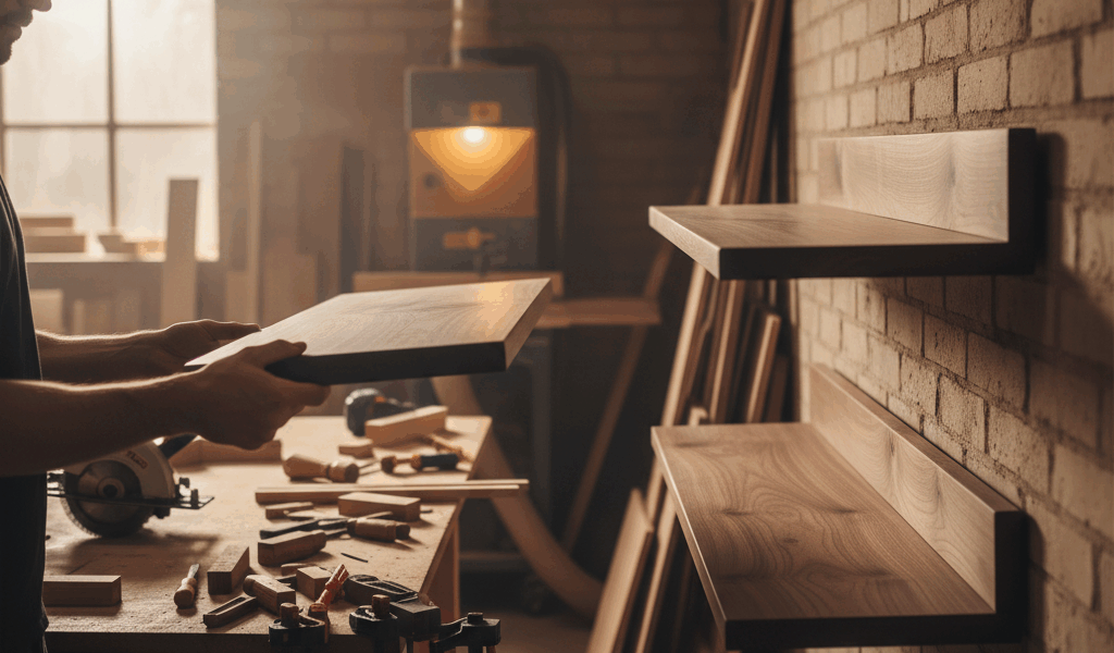 Professional woodworking image for article: Elevate Your Space with Stylish Floating Shelves. Worksh