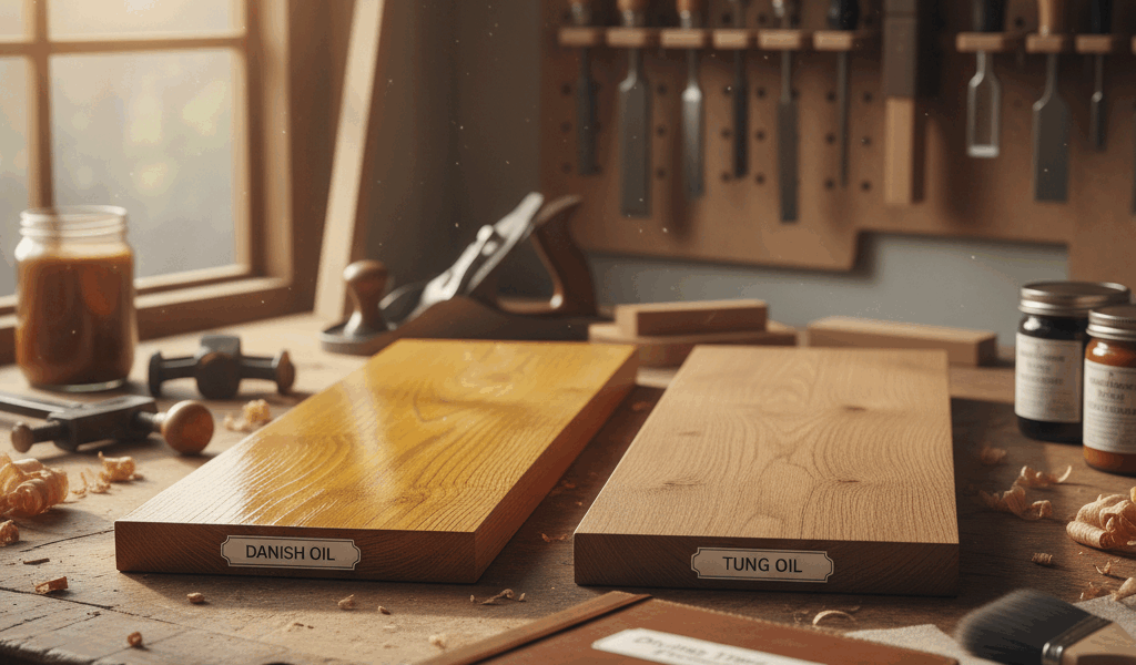 Professional featured image for woodworking article: Danish Oil vs Tung Oil: Drying Time and Protect