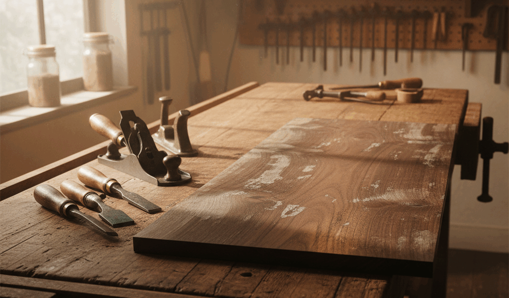 Professional woodworking image for article: Understanding Patina on Aging Surfaces. Workshop, wood g