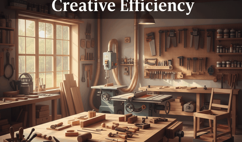 Professional featured image for woodworking article: Crafting the Perfect Woodshop Layout for Creati