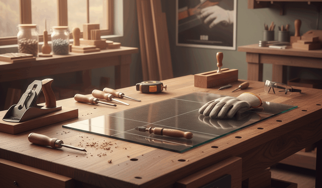 Professional woodworking image for article: Mastering the Art of Cutting Tempered Glass Safely. Work