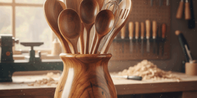 Professional featured image for woodworking article: Kitchen Utensil Crock - Turned on the Lathe, Fi