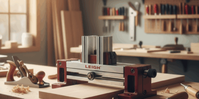 Professional featured image for woodworking article: Leigh Jig Review. High quality photography, wor