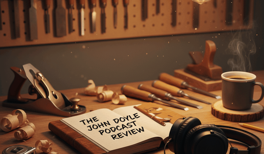 Professional featured image for woodworking article: The John Doyle Podcast Review. High quality pho