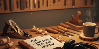 Professional featured image for woodworking article: The John Doyle Podcast Review. High quality pho