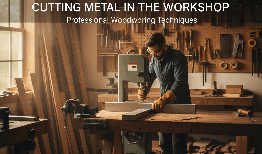 Professional featured image for woodworking article: Cutting Metal in the Workshop. High quality pho