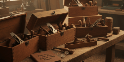Professional woodworking image for article: Antique Tool Box Collecting Guide. Workshop, wood grain,