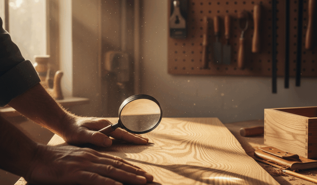 Professional featured image for woodworking article: Wood Grain Direction: Reading Growth Rings for 