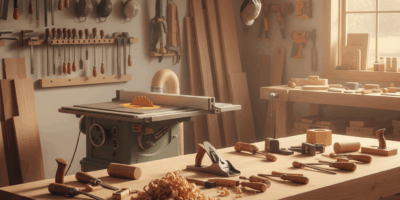 Professional featured image for woodworking article: Shop Update. High quality photography, workshop