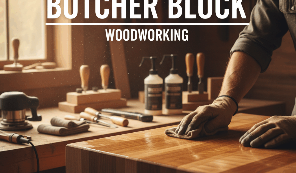 Professional featured image for woodworking article: How to Finish Butcher Block Countertops. High q