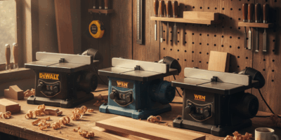 Professional woodworking image for article: Best Benchtop Planers Reviewed. Workshop, wood grain, to