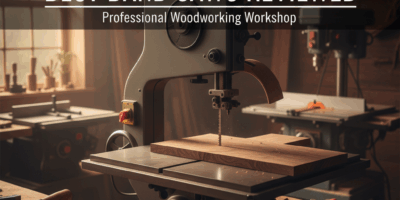 Professional woodworking image for article: Best Band Saws Reviewed. Workshop, wood grain, tools, wa