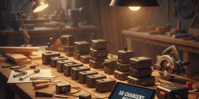 Professional featured image for woodworking article: 58 Chargers Review. High quality photography, w