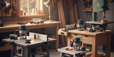 Professional featured image for woodworking article: Best Router Tables Reviewed. High quality photo