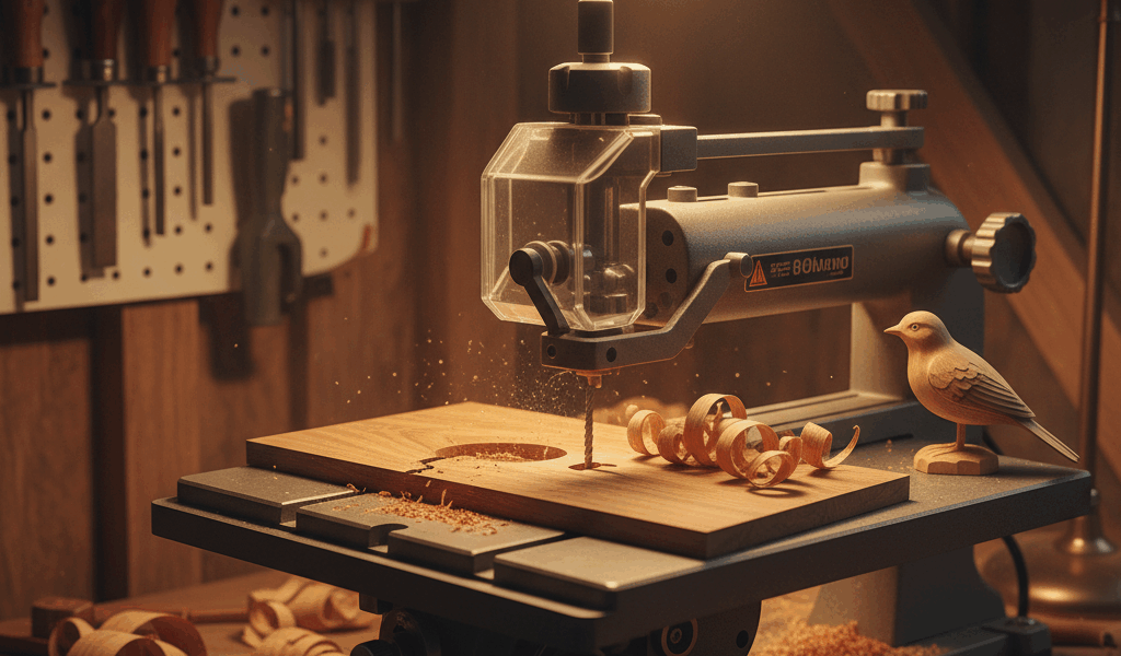 Professional featured image for woodworking article: Best Scroll Saws for Fine Detail Work. High qua