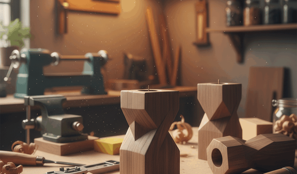 Professional featured image for woodworking article: Candle Holder Project. High quality photography