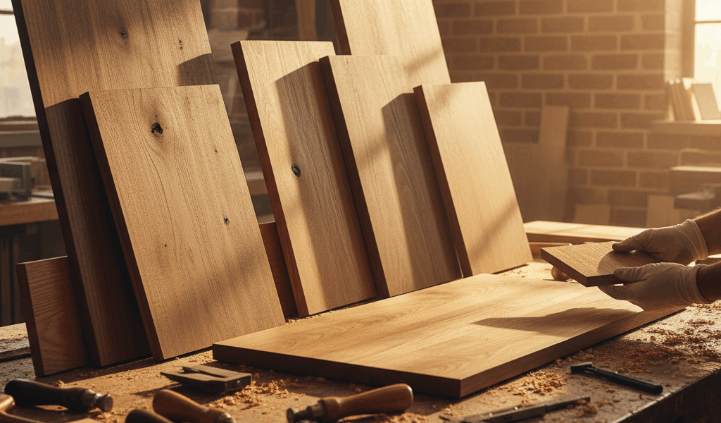 Professional featured image for woodworking article: Choosing a Wood Desk Top. High quality photogra