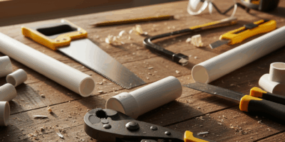 Professional featured image for woodworking article: Cutting PVC Pipe Methods. High quality photogra