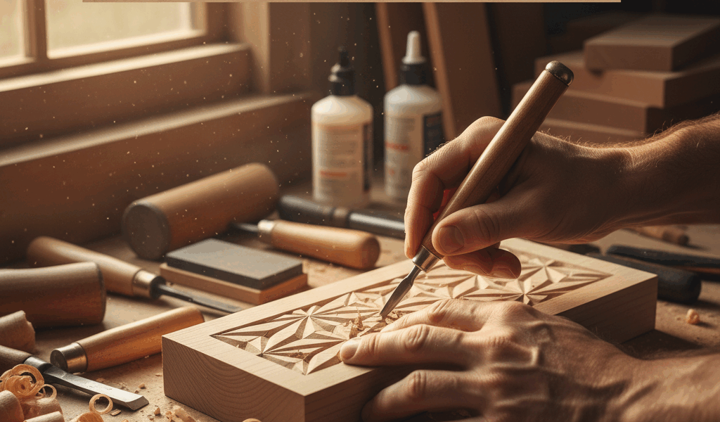 Professional featured image for woodworking article: Discover the Joyful Art of Chip Carving Craftsm