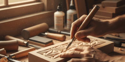 Professional featured image for woodworking article: Discover the Joyful Art of Chip Carving Craftsm