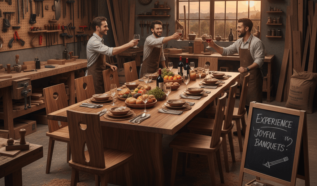 Professional featured image for woodworking article: Experience Joyful Banquets with a 12-Person Din