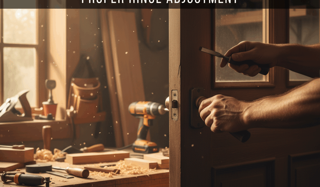 Professional featured image for woodworking article: How to Fix a Sagging Door. High quality photogr