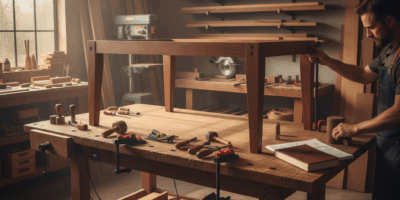 Professional featured image for woodworking article: How to Build Tables. High quality photography,