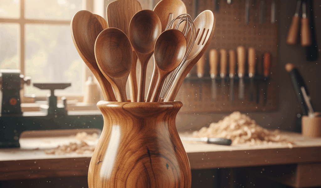Professional featured image for woodworking article: Kitchen Utensil Crock - Turned on the Lathe, Fi