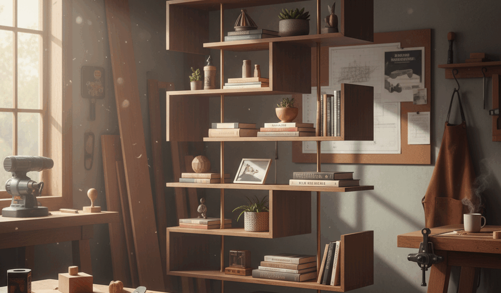 Professional featured image for woodworking article: Mid Century Modern Shelving Ideas. High quality