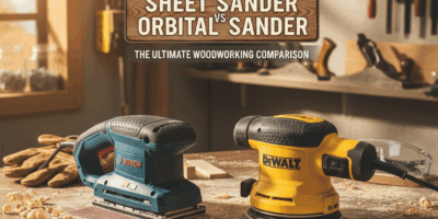 Professional featured image for woodworking article: Sheet Sander vs Orbital Sander Comparison. High