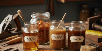 Professional featured image for woodworking article: Shellac Flakes: Mixing Ratios for Different Cut