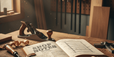 Professional featured image for woodworking article: Shop Notes Com Guide. High quality photography,