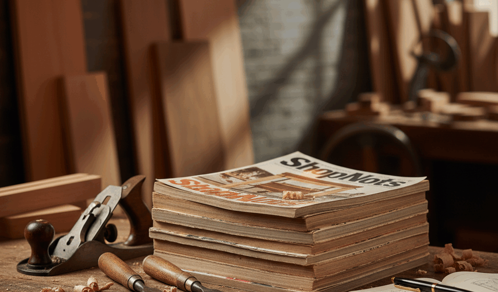 Professional featured image for woodworking article: ShopNotes Magazine Archive. High quality photog