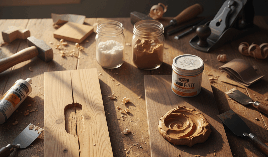 Professional featured image for woodworking article: Wood Filler vs Wood Putty: When to Use Each. Hi