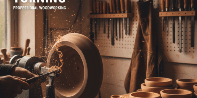 Professional featured image for woodworking article: Wooden Bowl Turning. High quality photography,